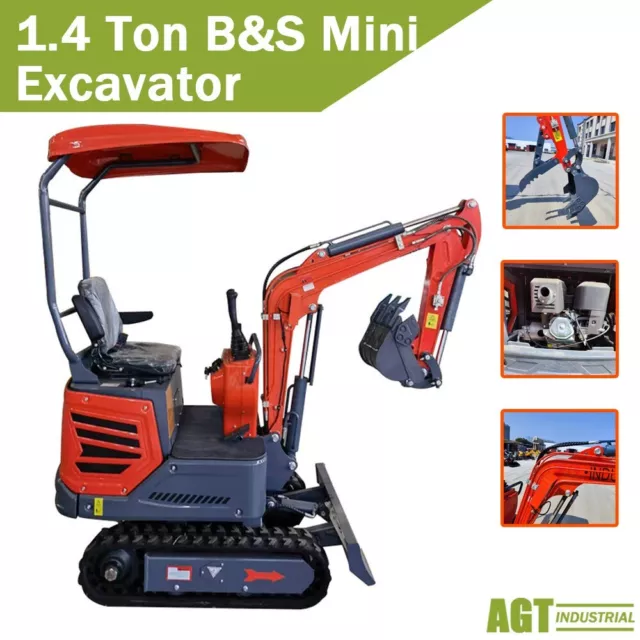 AGT 13.5HP Mini Excavator 1.4 Ton Hydraulic Digger Tracked Crawler B&S Gas EPA