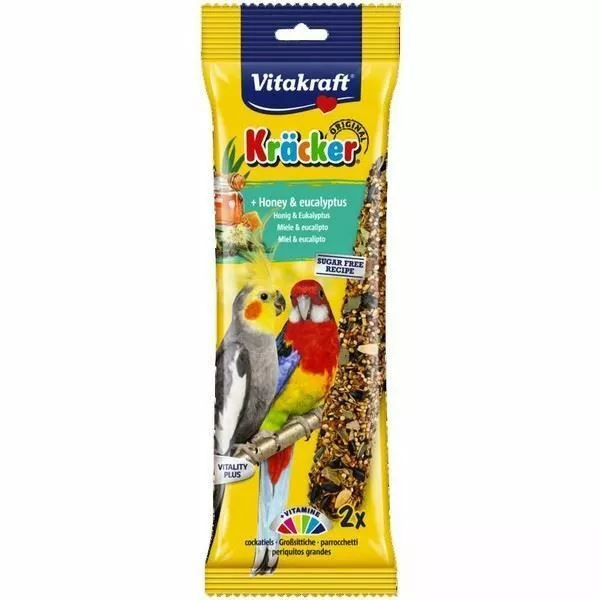 Vitakraft Kracker Honey Eucalyptus Trick Sticks for Cockatiel Bird Treat 2pk