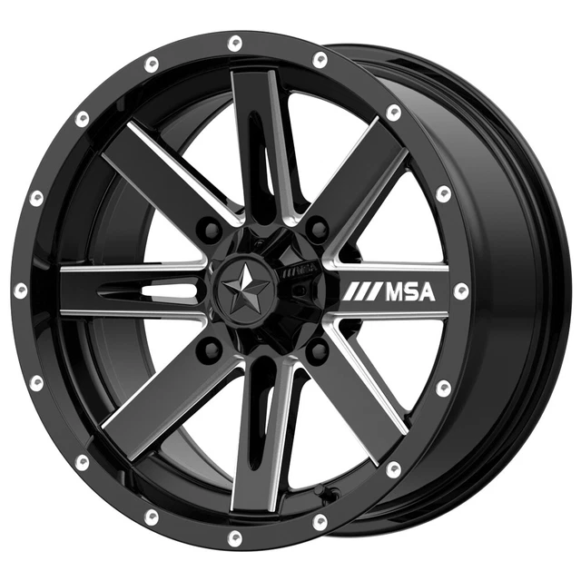 MSA M41 Boxer 14x7 4x110 -47mm Black/Milled Wheel Rim 14" Inch