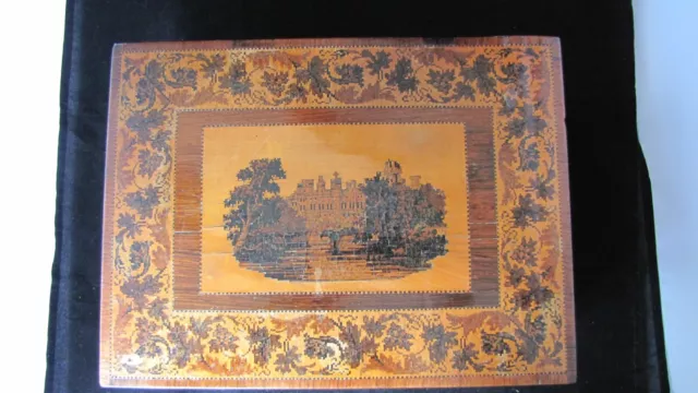 Victorian Rosewood Tunbridge Ware 'Warwick Castle' jewellery box