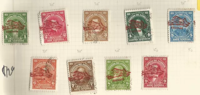 O) ECUADOR, AVIONCITOS, OLMEDO 1c green , RAFAEL XIMENA 2c carmine, ROCA 3c brow