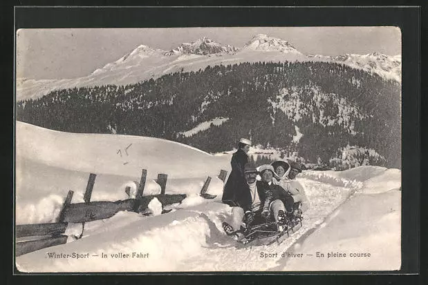 Ansichtskarte Schlittenfahrer in voller Fahrt 1911