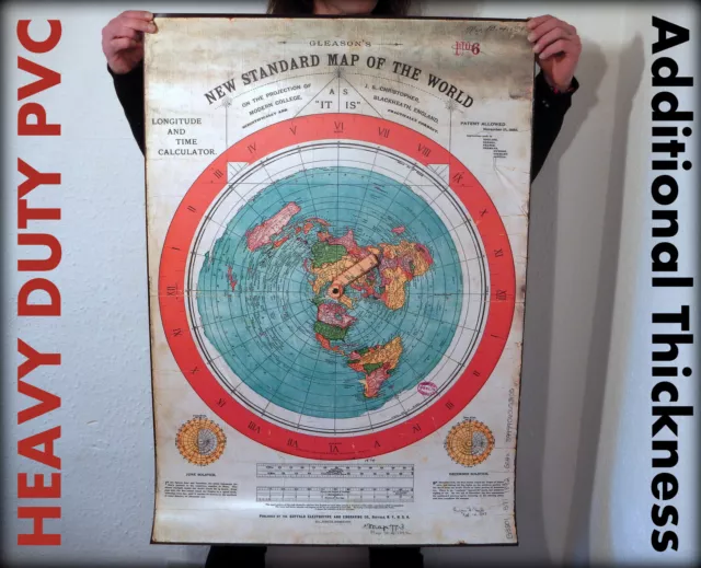 EXTRA THICK! Flat Earth World Map - Gleasons New Standard Map Of The World 1892'