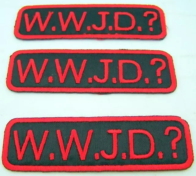 Lot Of 3 Embroidered WWJD Catholic Christian Religious Sticker Applique Patch