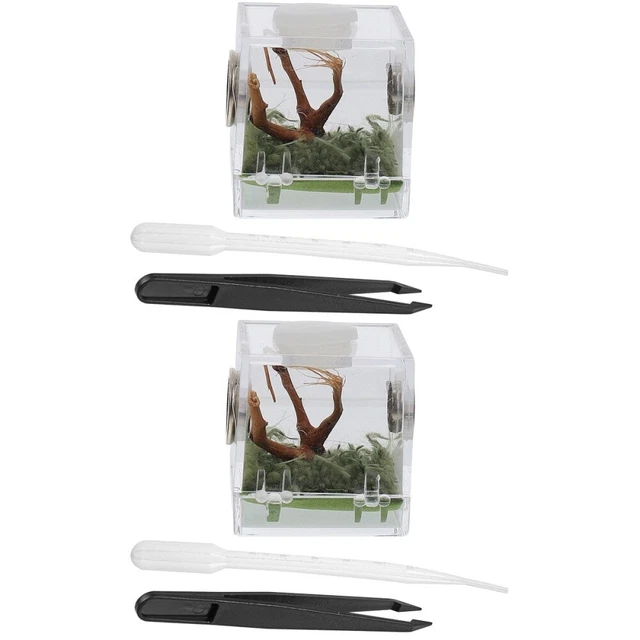 2x Reptile Habitat Feeding Box Enclosure Tank Cricket Cage Spider Box