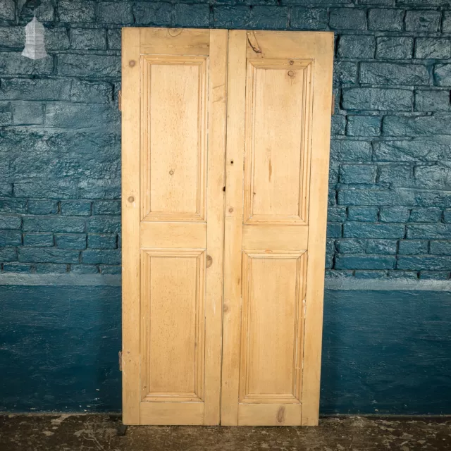 Pine Cupboard Doors, Pair of Small 19th C Stripped with Moulded Panel