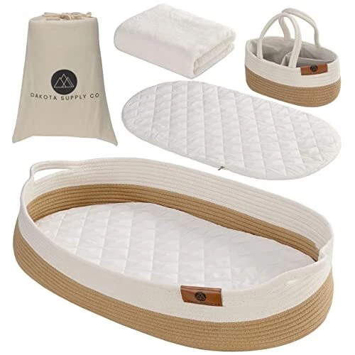 Baby Changing Basket, Moses Diaper Basket w/ foam pad, 2 waterproof covers, b...