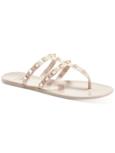 INC Womens Beige Studded Strappy Ellie Round Toe Slip On Thong Sandals 7 M