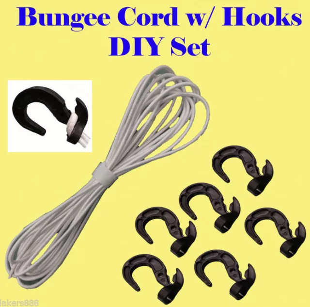 Bungee Cord w/ Hooks DIY Set 3/16"x 30 FT Marine Grade UV Shock Kayak Stretch