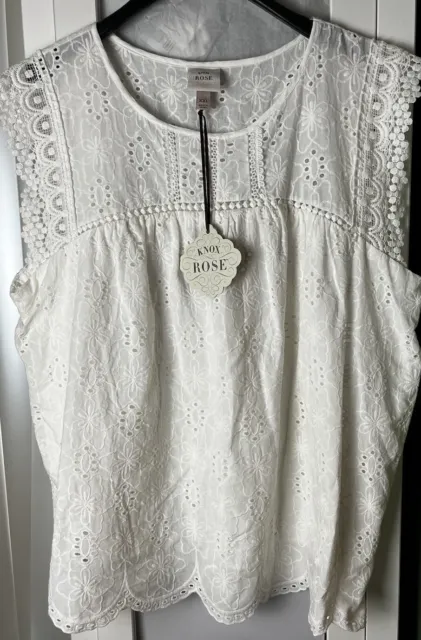 Knox Rose Women’s Size XXL Soft White Lace Embroidered Blouse Sleeveless