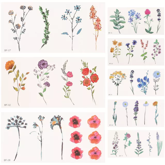 Flower Temporary Tattoos 8 Sheets 3D Body Art Stickers Kit-FN