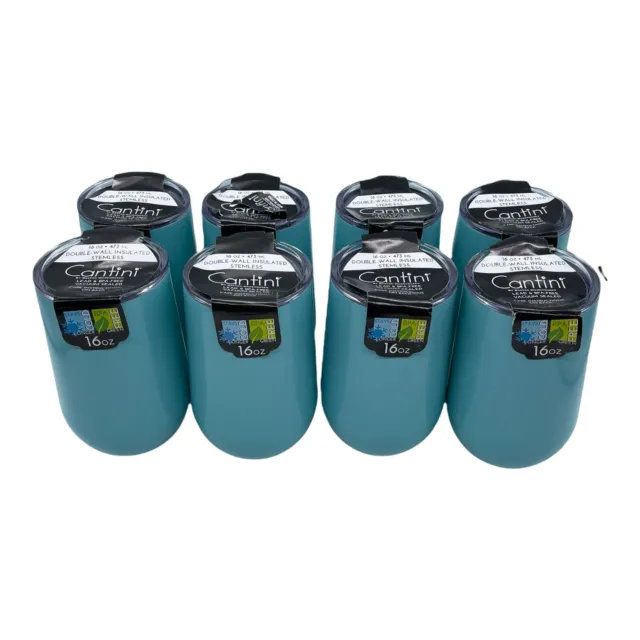 CANTINI Double Walled Insulated 16oz Stemless Tumbler Teal Mug New Set Of 8