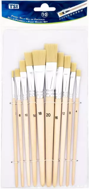 TSI Set De Pinceaux De Peinture, Lot De 10, Tailles: 2,4,6,8,10,12,14,16,18 Et 2