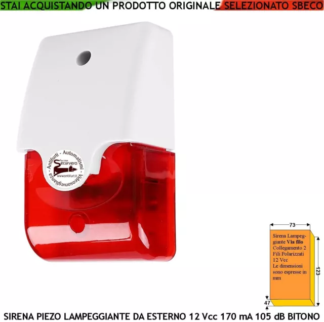 Sirena Lampeggiante Esterna Filare Antifurto Allarme Casa 12 Vcc 105 dB 170 mA