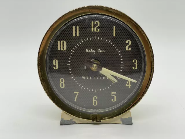Vintage Westclox Baby Ben Style 7 Brown Black Dots Alarm Clock **NOT WORKING**