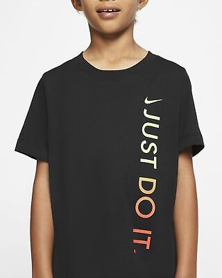 Nike Junior JUST DO IT Graphic Boys Short Sleeve T-Shirt Top Black Yellow Orange