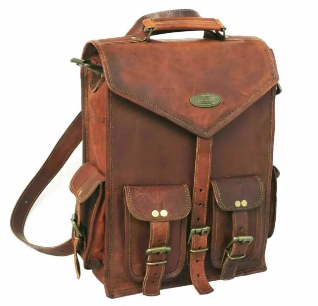 New Bag Vintage Backpack Leather Laptop Rucksack Travel Men's Genuine Satchel