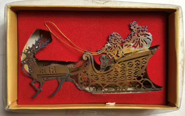 Vintage Sears Roebuck Santa Claus Reindeer Sleigh Brass Ornament Christmas Toys
