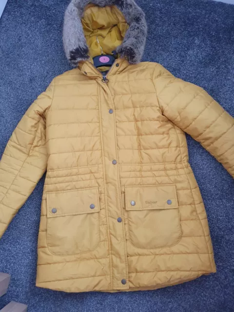 Ladies Barbour Coat Puffa Style Size 10 whith hood detachable faux fur trim Ladies Barbour Coat Puffa Style Size 10 whith hood detachable faux fur trim