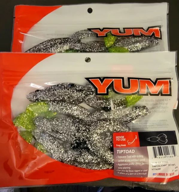 2 PACKS 5 Yum Tip Toad Soft Plastic Fishing Baits Tin Foil Chart