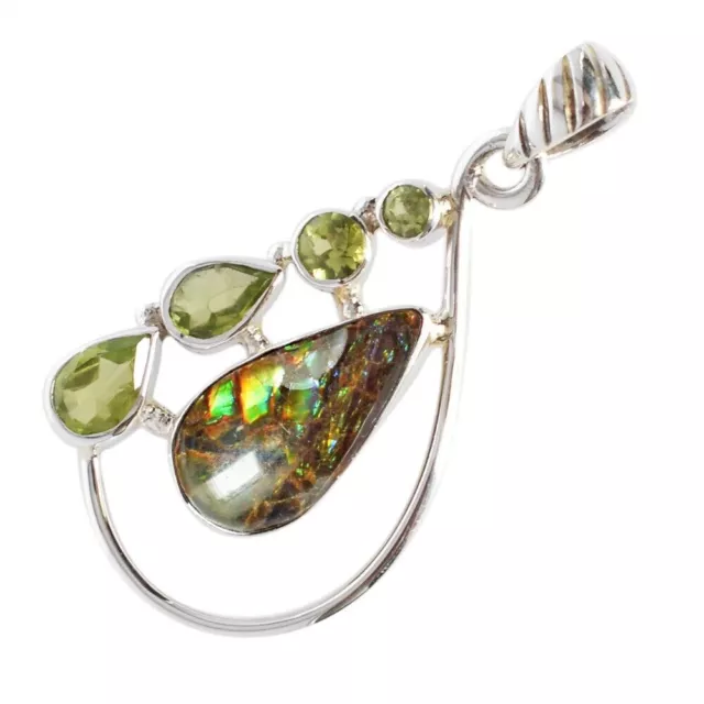 Ammolite Peridot Pendant Fine 925 Silver Sterling Designer Jewelry Women's Gift