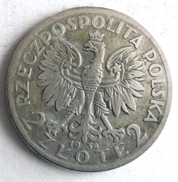 1934 POLAND 2 ZLOTE - High Value Rare Silver Coin - Lot #M22