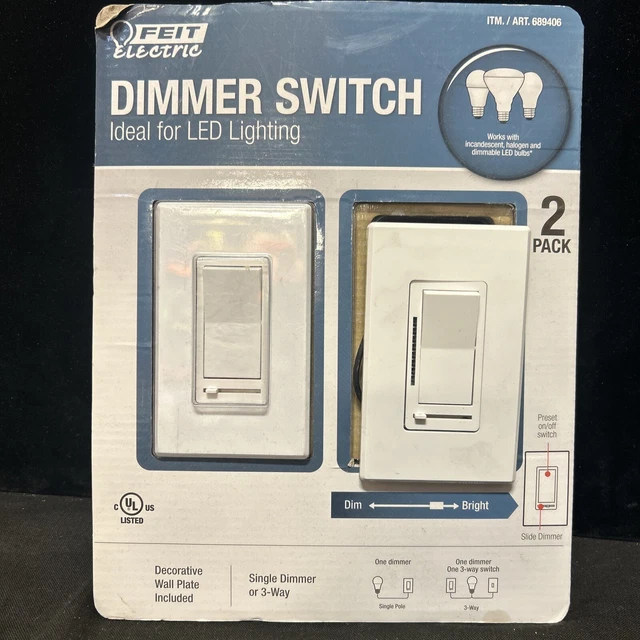 FEIT ELECTRIC DIMMER Switch 2 Pack Single or 3Way 689406 LED