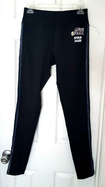 Utah Jazz Women Leggings Size Medium Tights Black Pants Blue Sparkle Stripes