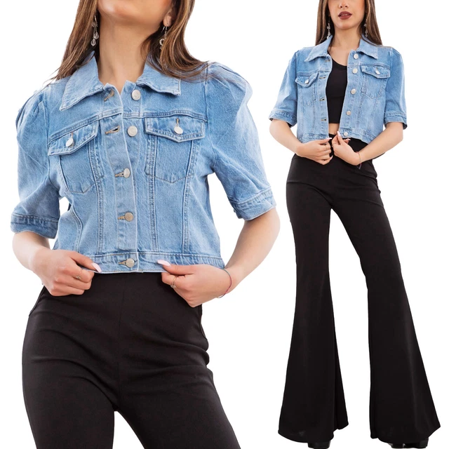 GIACCA DONNA JEANS maniche corte denim corta giubbotto TOOCOOL