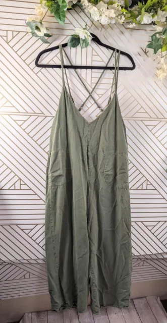 FREE PEOPLE Women's Olive Green Jumpsuit Cropped Pockets Lyocell Size XS
