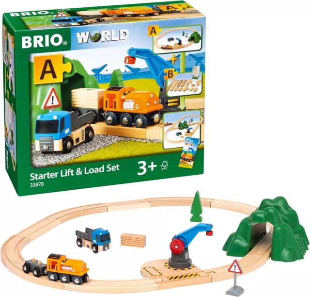 BRIO World 33878 Starterset Güterzug mit Kran Holzeisenbahn Kinder 3+ NEU OVP