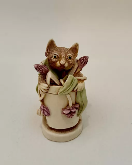 Vtg 1997 Harmoney Kingdom Cat Figurine Trinket Box Algenon Flower Pot England