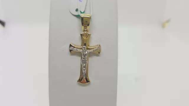 Ciondolo Crocifisso- Croce Sacra Oro Giallo E Bianco 18Kt 750 2,9 Grammi (4930)