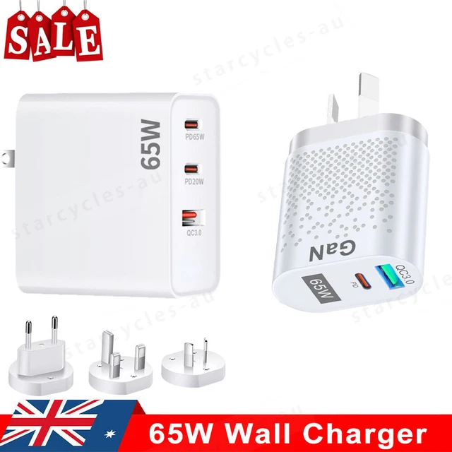65W GaN Fast USB-C AC Power Adapter Wall Charger For iPhone iPad Macbook Samsung