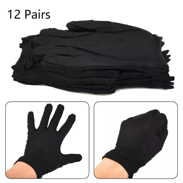 12 Pair Black Cotton Gloves Soft Moisturising Beauty Comfortable Hand Protection