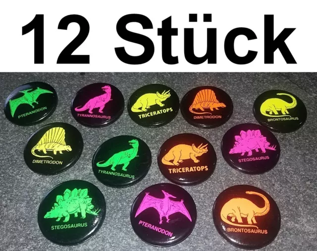 12x Dino Button Pin Anstecknadel Badge Anstecker Dinosaurier neon grün gelb pink