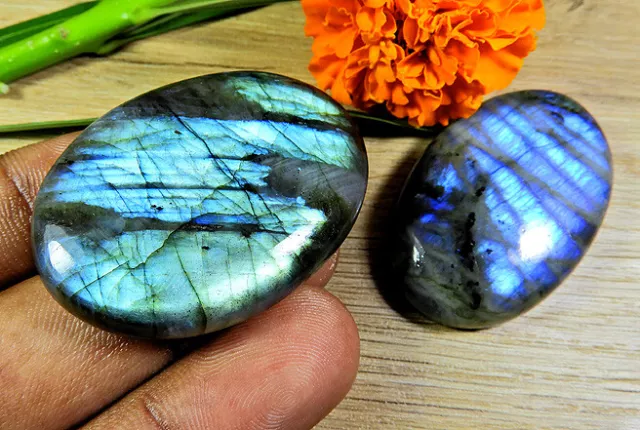 175Cts. NATURAL LABRADORITE MULTI OVAL CABOCHON LOOSE GEMSTONE 2 PCS LOT F622