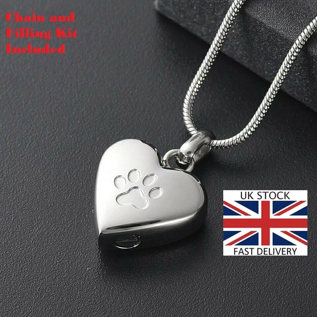PET CAT DOG Paw Heart Cremation Urn Pendant Ashes Necklace Funeral