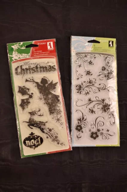 lot of 2 Inkadinkado clear stamps Christmas silhouettes & floral 11 stamps new