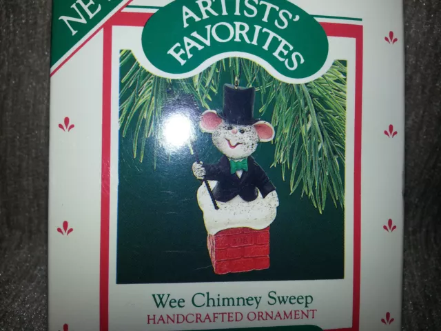 Hallmark Recuerdo 1987 Wee Chimenea Sweep Ratón Navidad Ornamento Vtg Nuevo