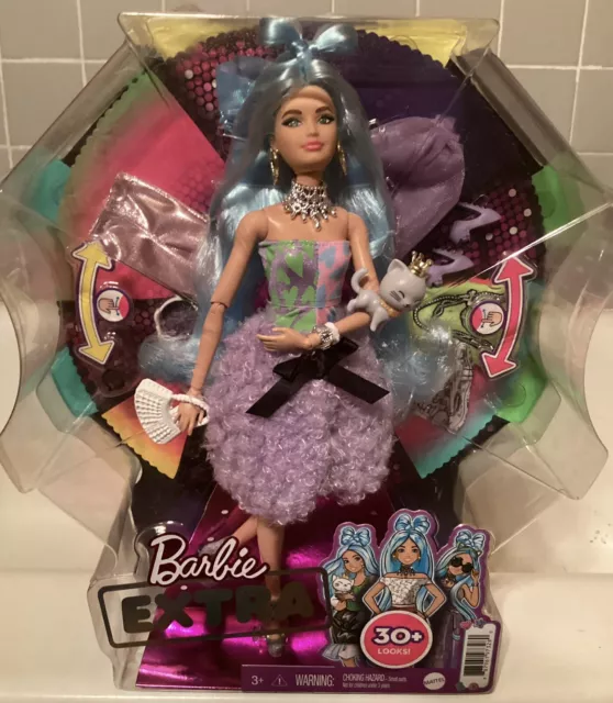 Barbie Extra Deluxe 30+ Mix & Match Looks Blue Hair Doll Purple Fuzzy Skirt 2021