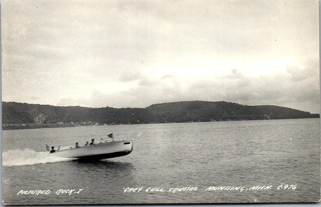 Vintage Michigan RPPC Photo Postcard Gray Cruises Boat Pictured Rocks Munising