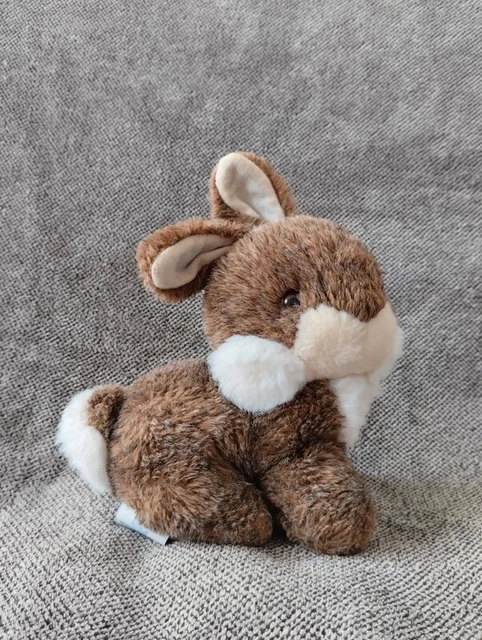 Peluche lapin marron beige blanc - Nounours - Doudou lièvre vintage -