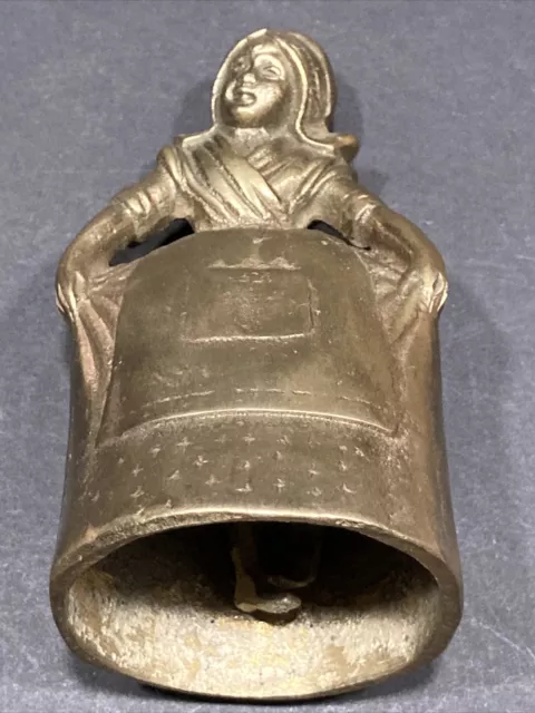 Vintage Brass Milk Maid Hand Bell With Boots Clapper 5" Tall