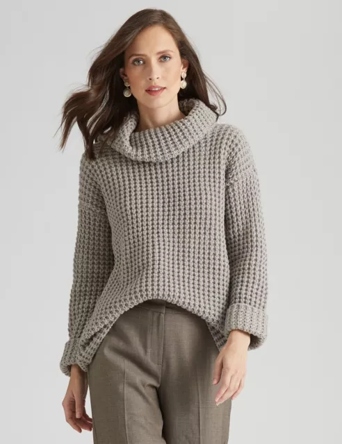 AU XS Womens Jumper - Long Winter Sweater - Grey Pullover - Waffle