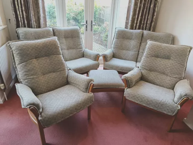 Ercol Saville complete suite. Professionally  Re-upholstered. 2 Sofas 2 Chairs +