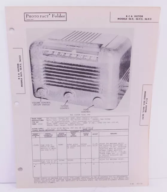 Photo Fact Data for 1946 RCA Model 56X Broadcast Table Radio