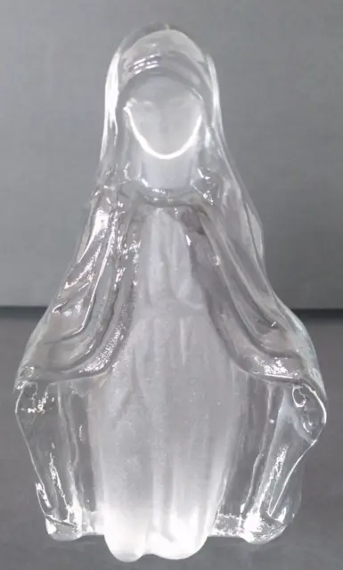 Virgin Mary Viking Art Glass Figurine Clear Frosted Glass Hand Made Vintage USA