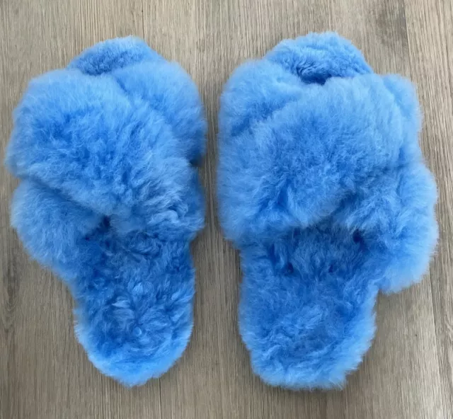 Gorgeously Soft And Warm Blue Alpaca Ladies’ Crossover Slippers UK Size 5-6