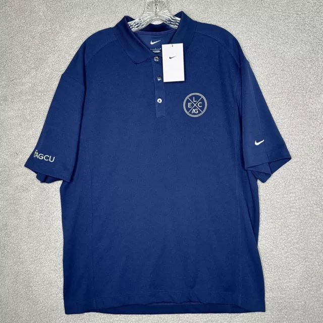 Nike Polo Shirt Mens Size Large Blue Dri Fit Golf Active Sport Logo Embroidered